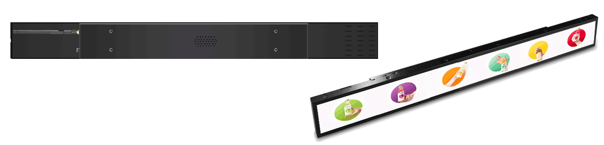 Ленточный LCD-дисплей для цифровых вывесок на полке. Шелф-монитор