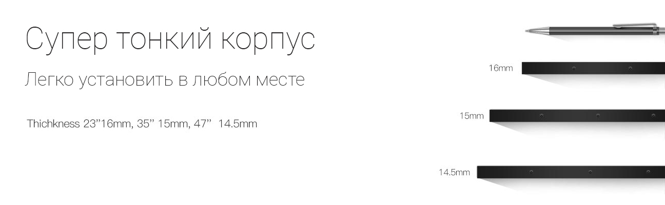 Толщина корпуса узких LCD-дисплеев разных размеров